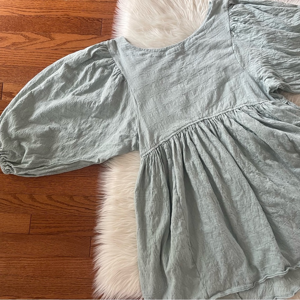 Free People Sage Green Textured Peasant Dress